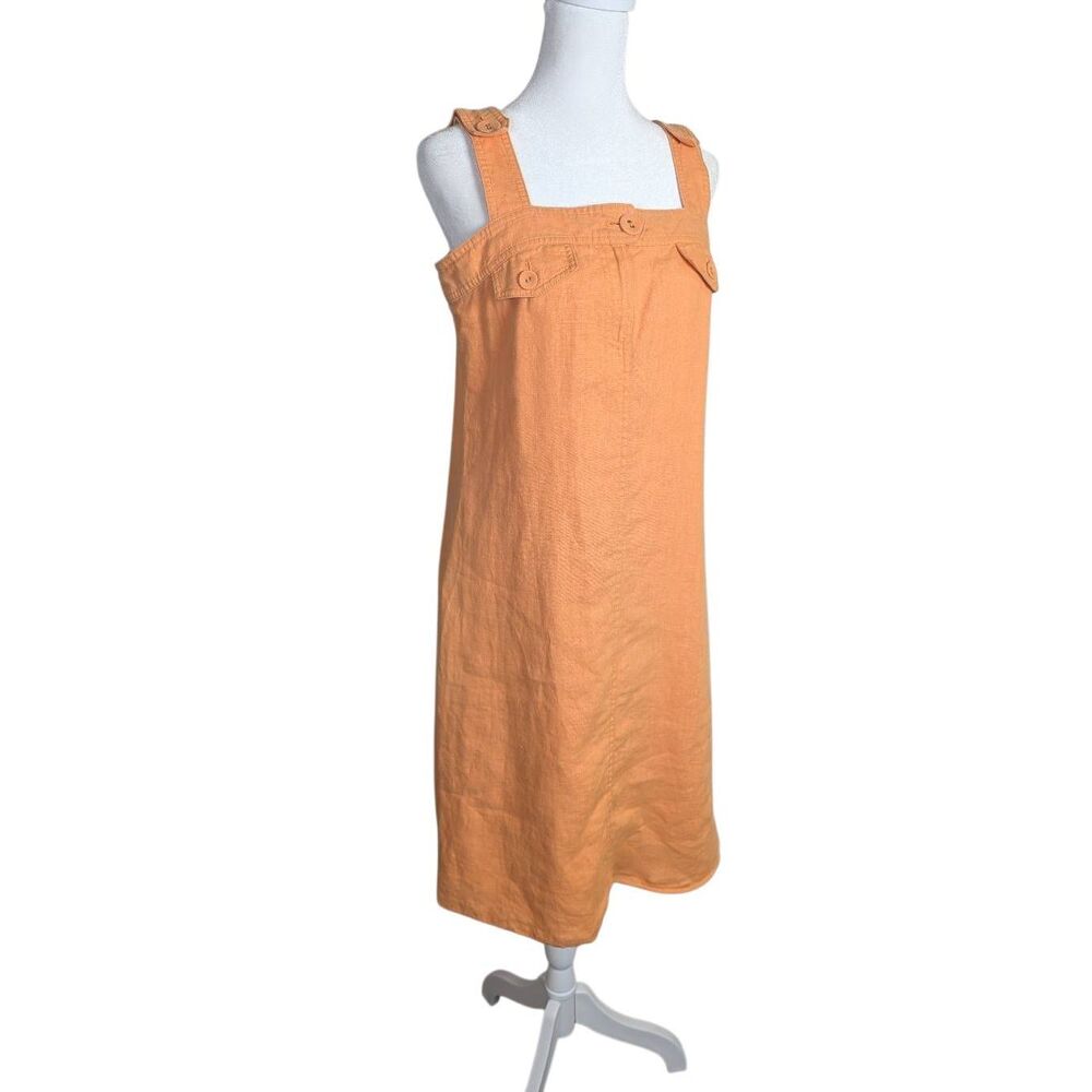 Ellen Tracy orange 100% linen overall big button tank dress womens 4 Vintage